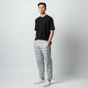 Hollister Epic Flex Crop Skinny Gray‎ Plaid Drawstring Pants Size XXL
